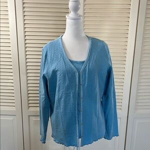 Blue Button-Up Cardigan with Tank Top